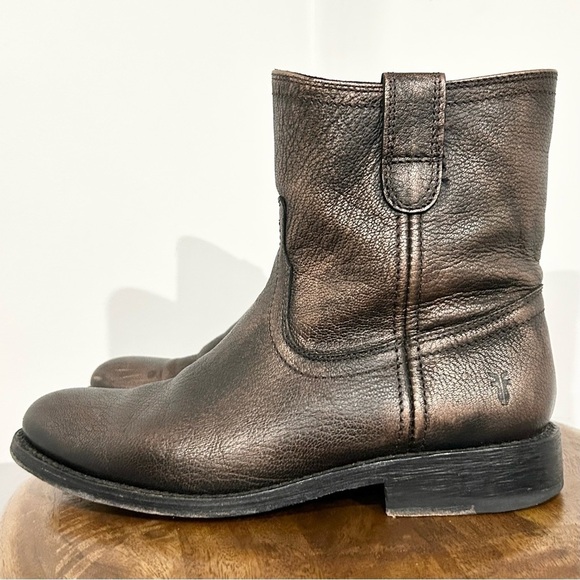 Frye Metallic Pull On Leather Short Boots Rare Brown 6.5